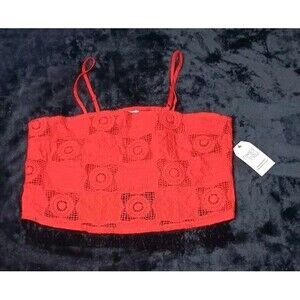 NWT! Time & Tru Cropped Granny Square Crochet Lace Cami Tank Top XL Red Rooster